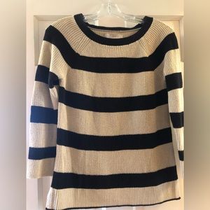 LOFT Black and Cream Striped Sweater